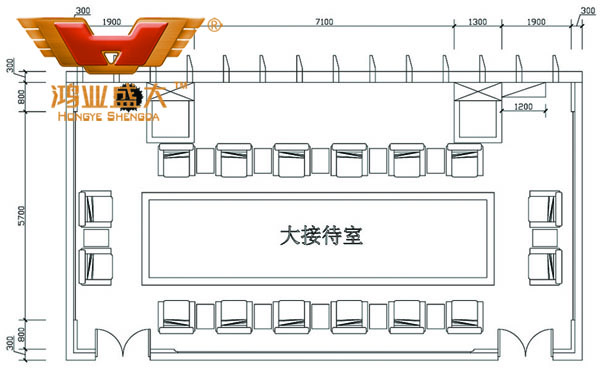 鴻業(yè)設(shè)計(jì)師根據(jù)客戶提供尺寸，設(shè)計(jì)的接待室家具CAD平面圖